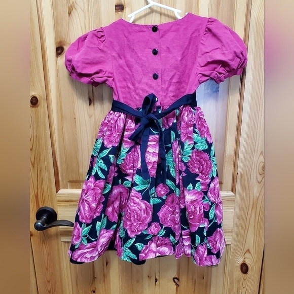 VINTAGE PLUM PUDDING LTD GIRLS DRESS NAVY BLUE PINK FLOWERS FULL SWIRLY SKIRT 6X - Picture 3 of 16